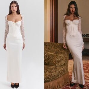 HOUSE OF CB PERDI CORSET LACEC UP MAXI DRESS IN IVORY SIZE XS PLUS CUP